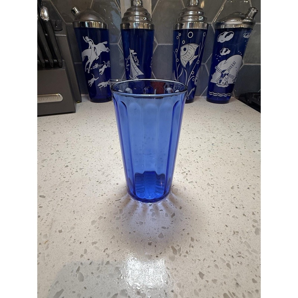 Hazel Atlas Panel Optic Paneled Blue 4 3/4" Tumbler Mid Century Depression Glass